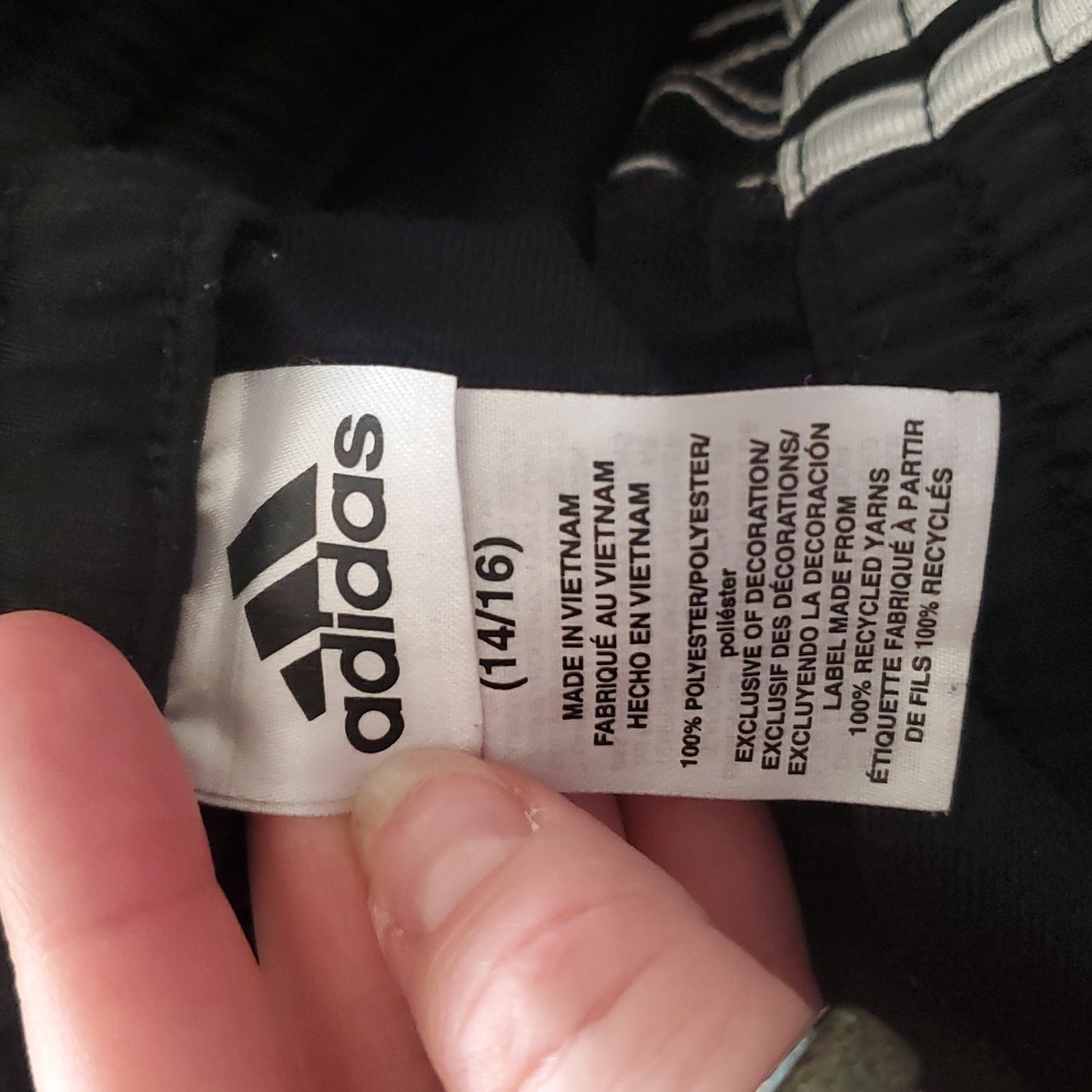 Adidas Boys 14/16 Slick Polyester Black With 3 White Stripes Jogger Pants - Picture 2 of 8